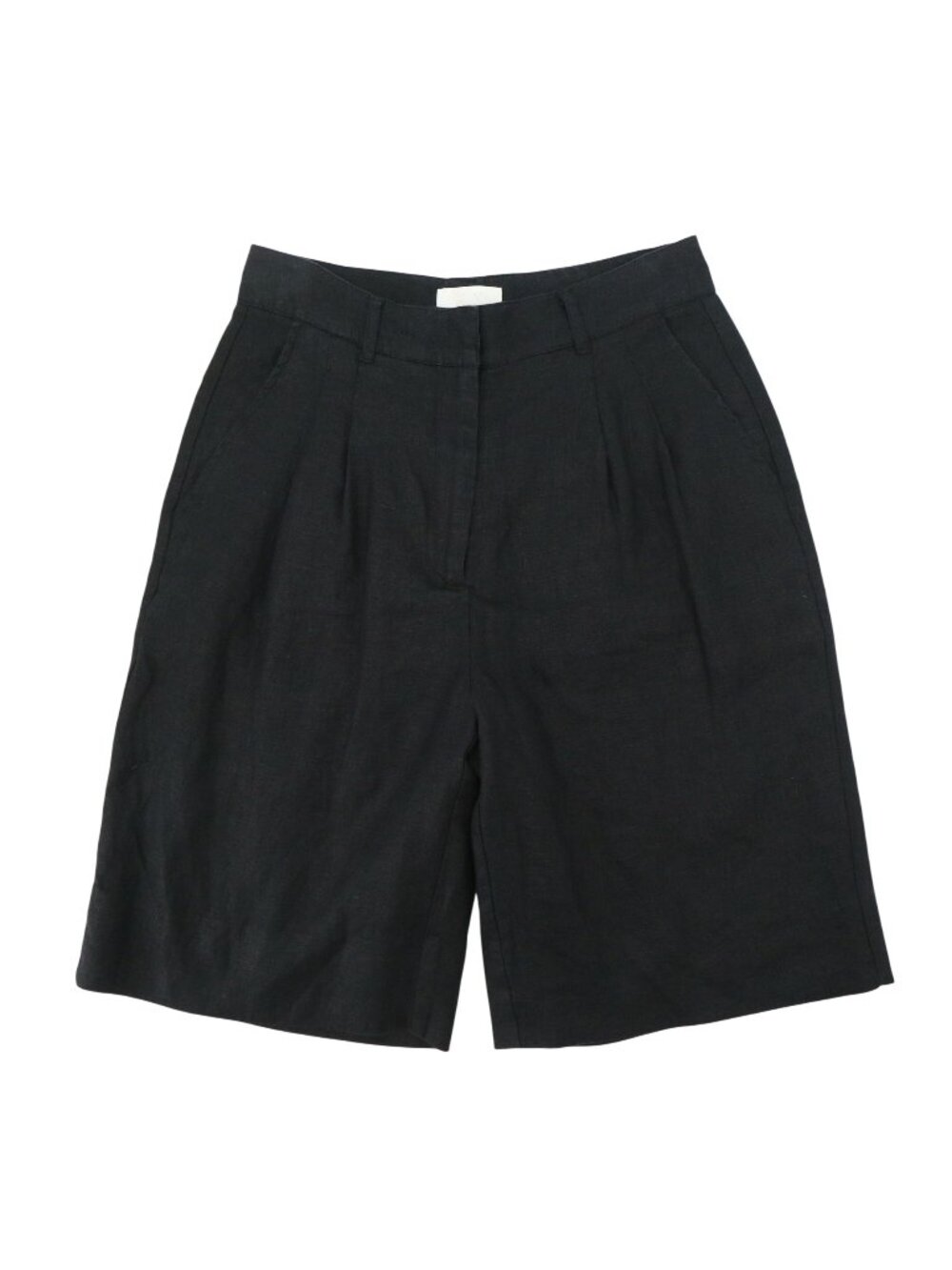 Le' AL.X Black Linen High Waisted Pleated Lined Bermuda Shorts 4